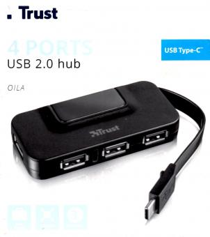 Trust Multi-USB Typ C Zu Standard USB 2.0 Hub Mit 4 Ports (Typ A) 